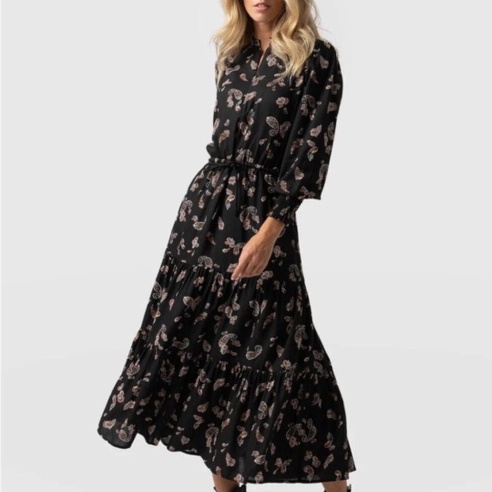Saint + Sofia Olivia Zip‎ Up Midi Dress Kashmir Paisley LS Smocked size 12 NWT